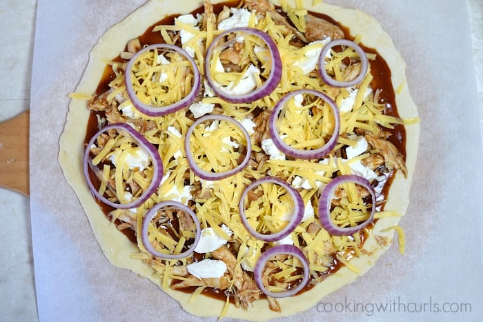 Barbecue Chicken Pizza onions cookingwithcurls.com