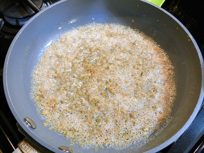 Caramelized garlic in a non-stick skillet 