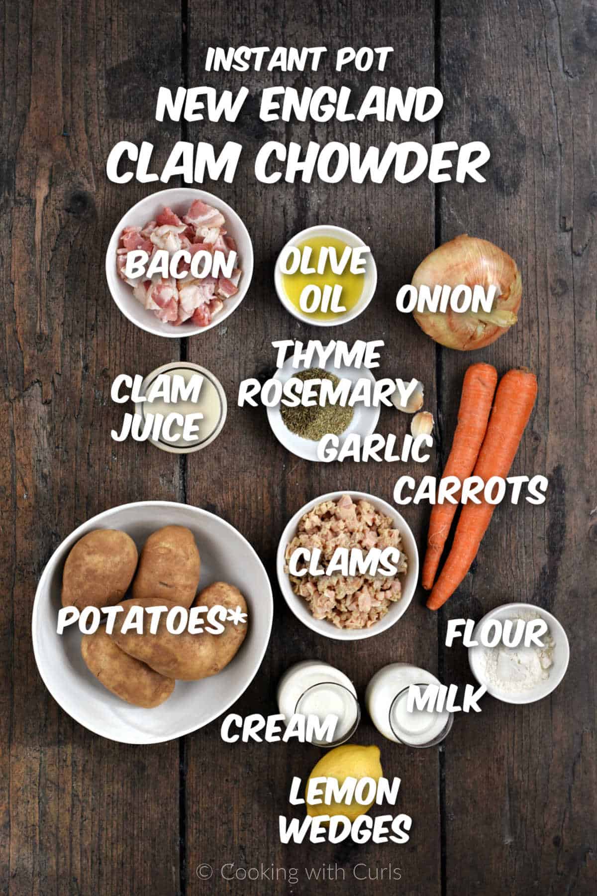 Ingredients to make Instant Pot New England Clam Chowder.
