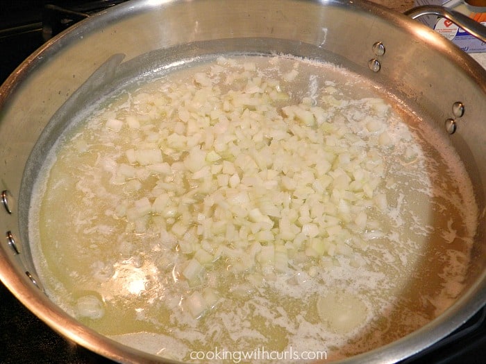 Melted butter and chopped onions in a large skillet. 