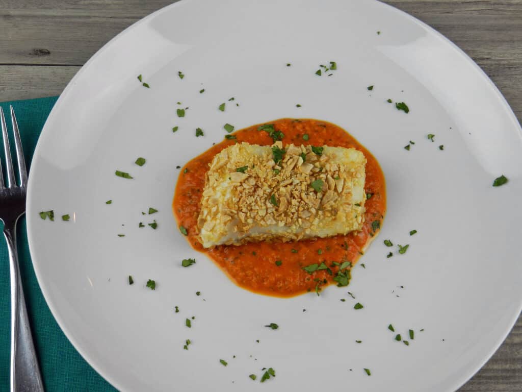 Tortilla-Crusted Sea Bass with Roasted Red Pepper Puree - Cooking With ...