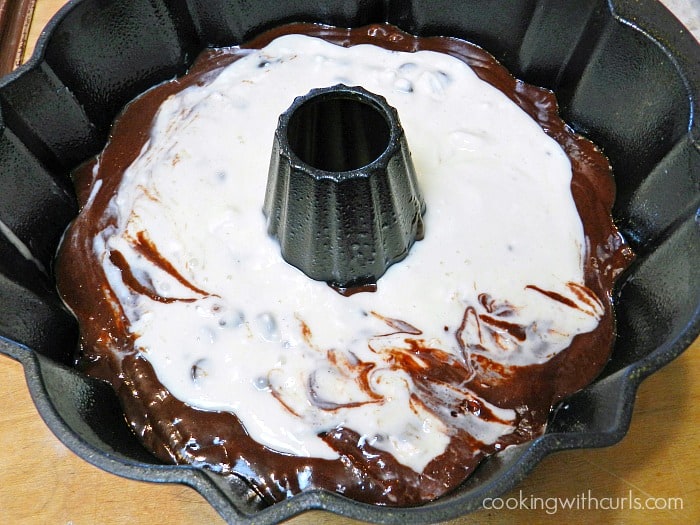 Add cream cheese filling to the bundt pan
