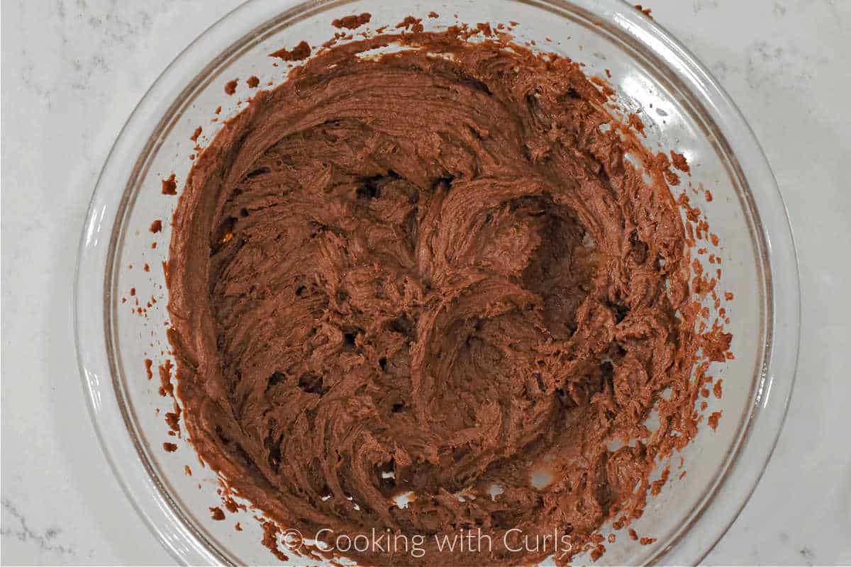 Peanut Butter Chocolate Frosting in a mixing bowl.