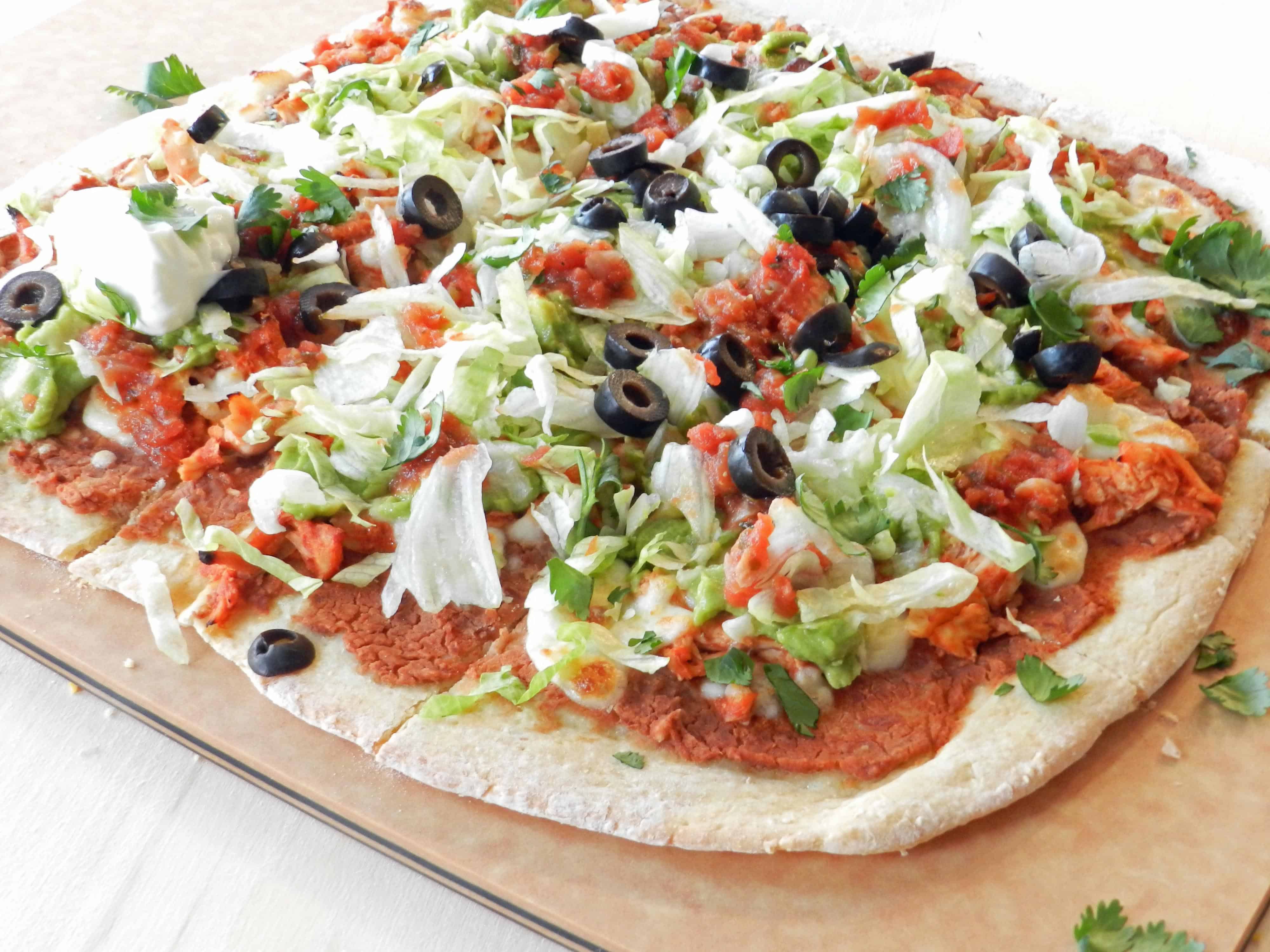 Chicken Tostada Pizza with Cornmeal Crust