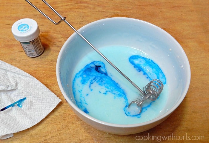 mix the gel coloring into the glaze in a small bowl 