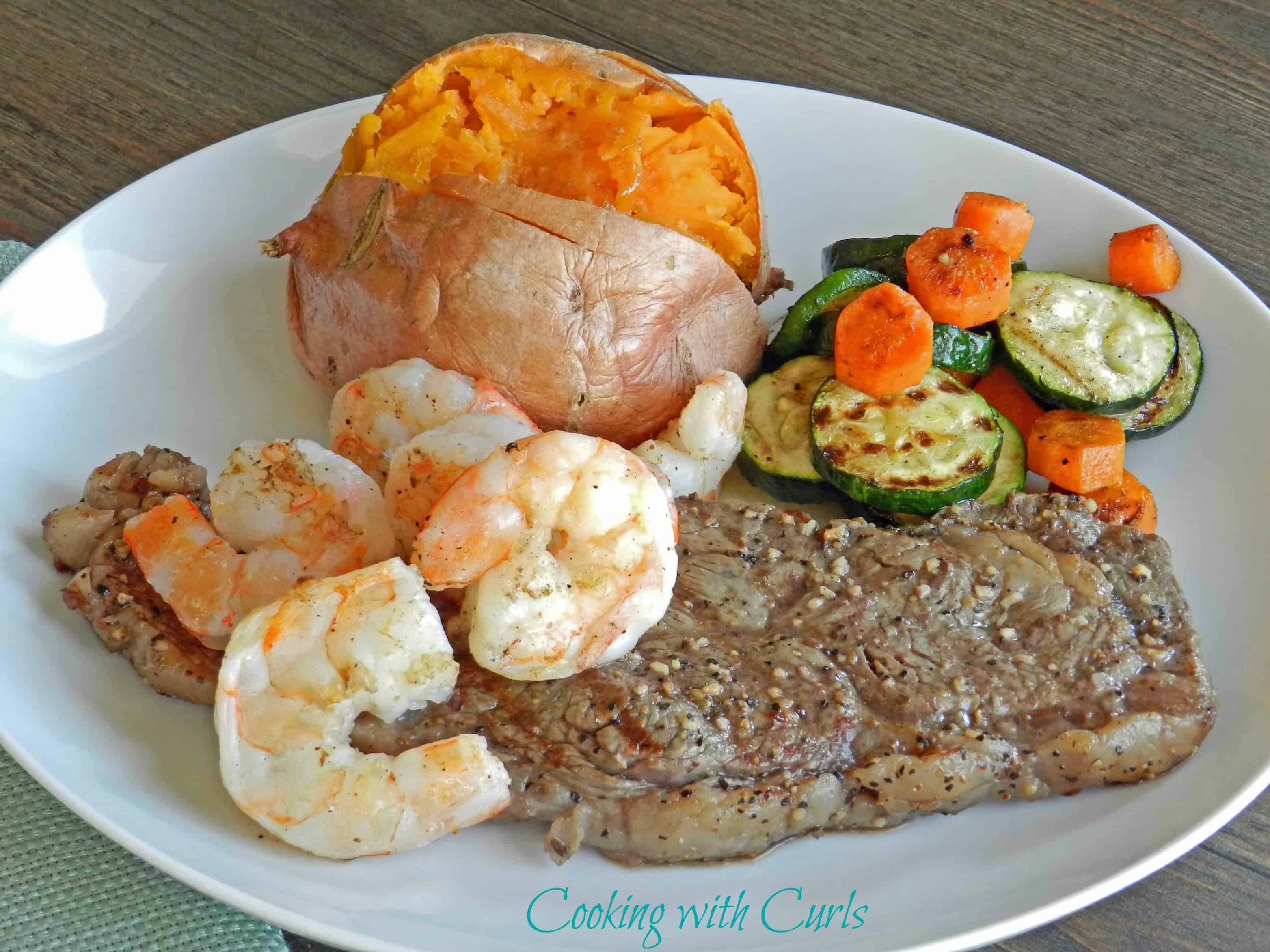 Grilled Steak & Shrimp & nice weather Cooking With Curls