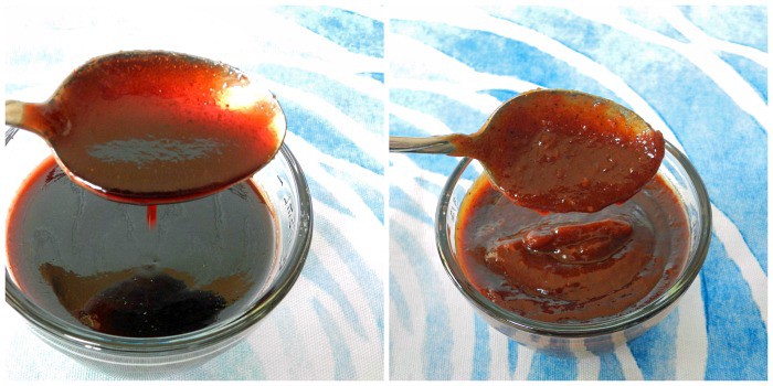 Side by side cherry chipotle barbecue sauce comparison