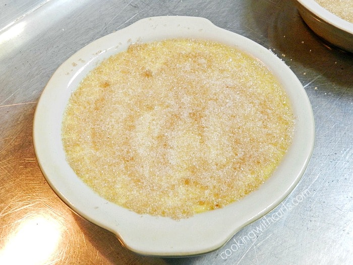Chilled custard with sugar sprinkled on top.