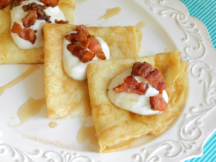 French Toast Sourdough Crepes with Maple Cream and Candied Bacon cookingwithcurls.com