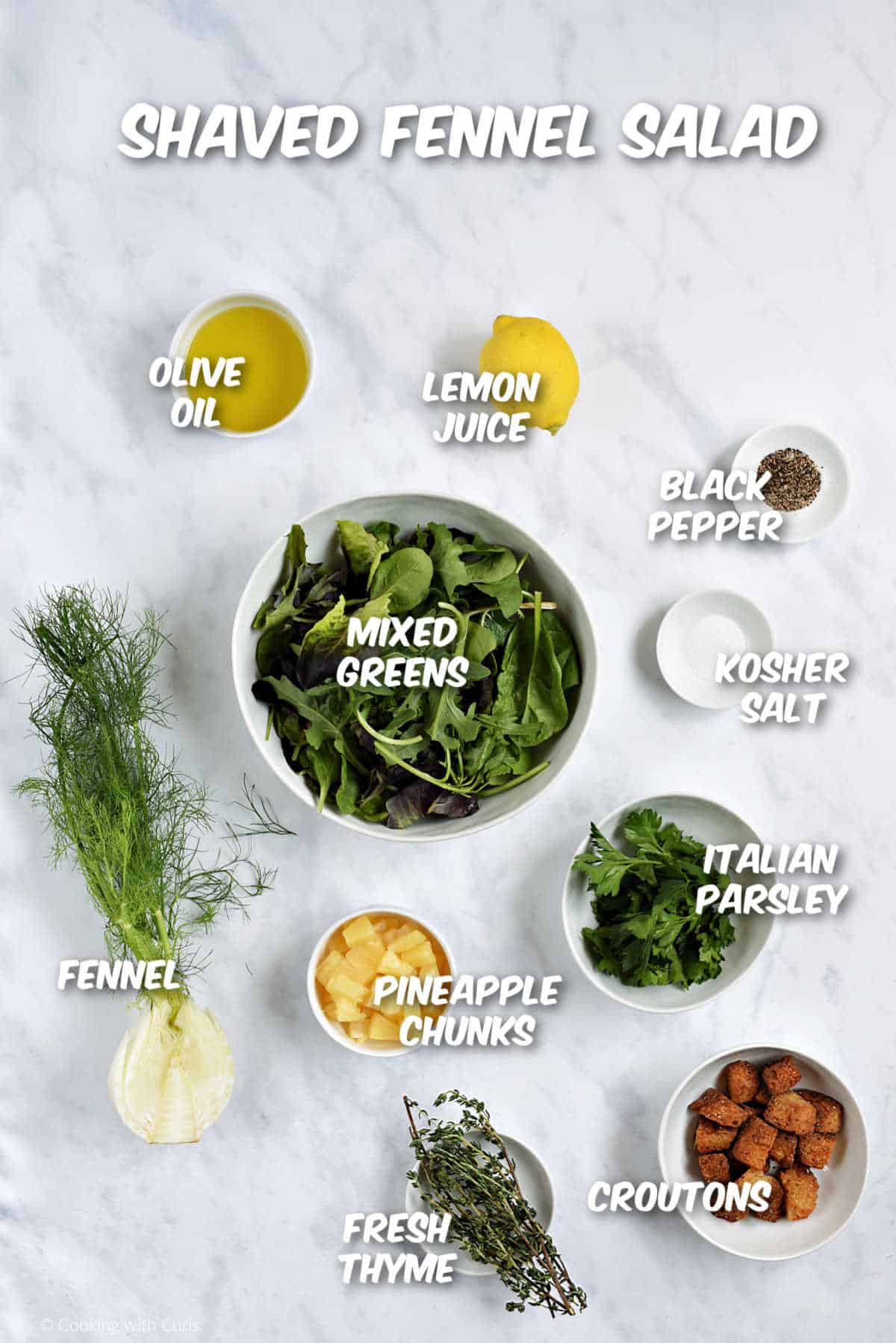 Ingredients to make shaved fennel salad.