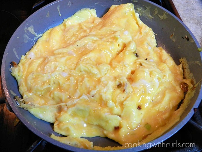 scrambled eggs cooked until set in a small non-stick pan