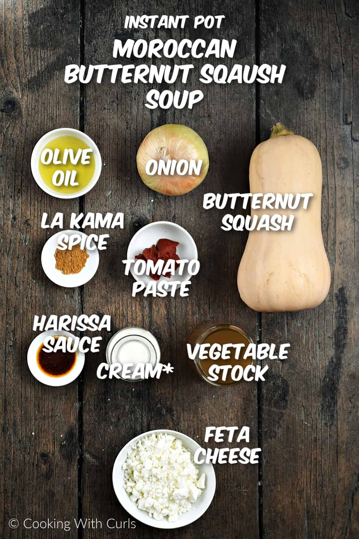 Ingredients needed to make Instant Pot Moroccan Butternut Squash Soup. 