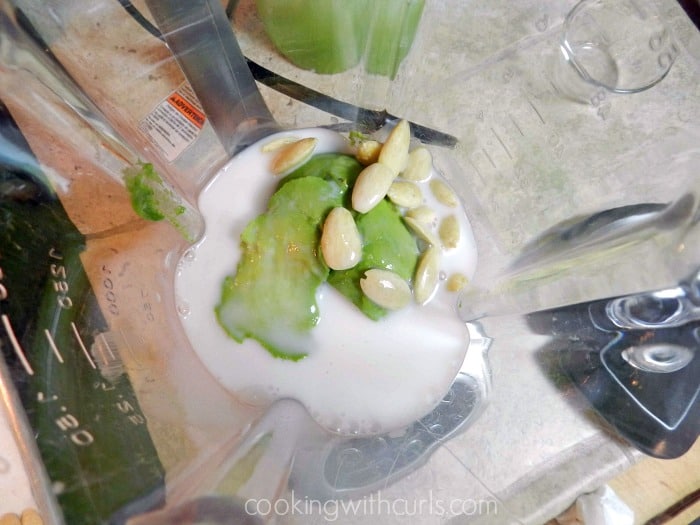 avocado, milk and almonds in a blender 