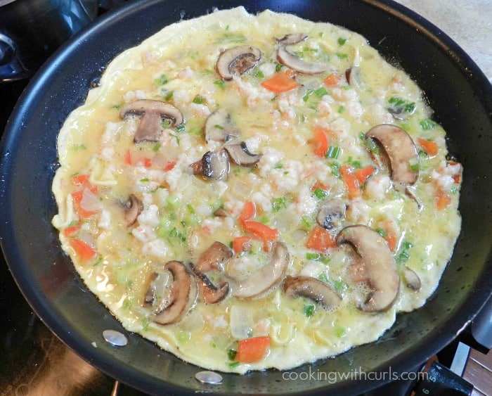 Egg Foo Young fry in a non-stick skillet cookingwithcurls