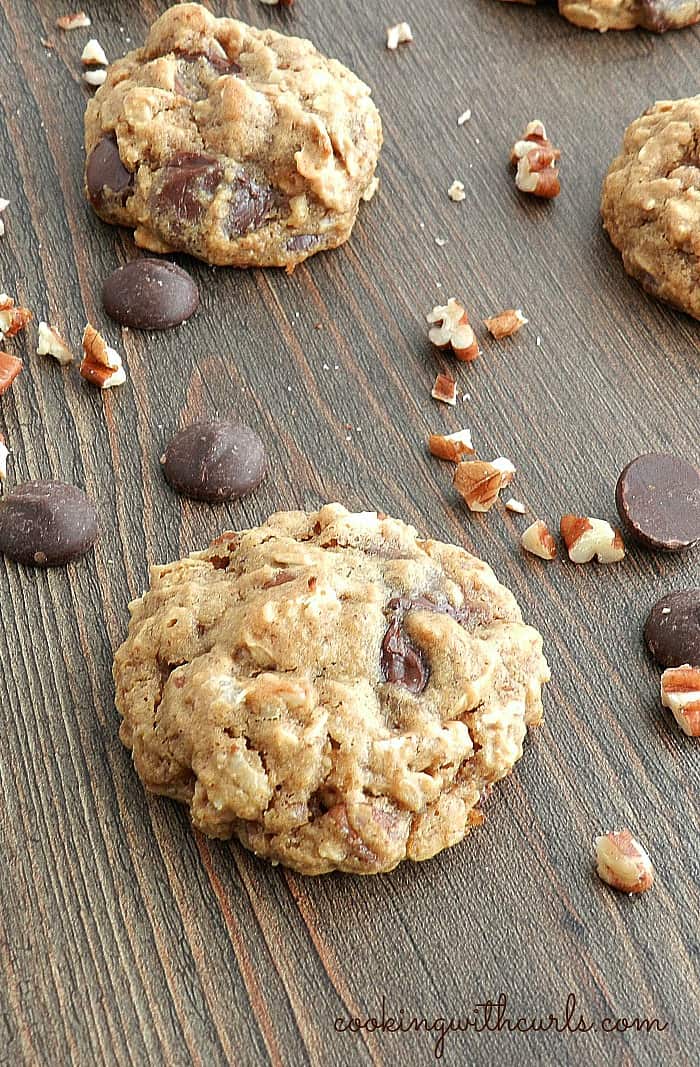 Chocolate Chip Oatmeal Pecan Cookies aka Healthy Cookies are soft and delicious! cookingwithcurls.com