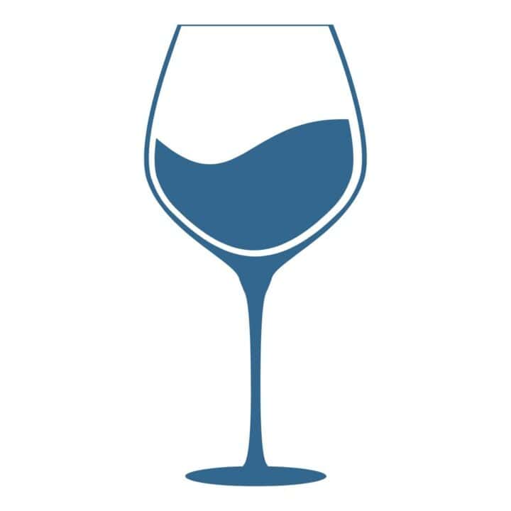 Blue wine glass graphic.