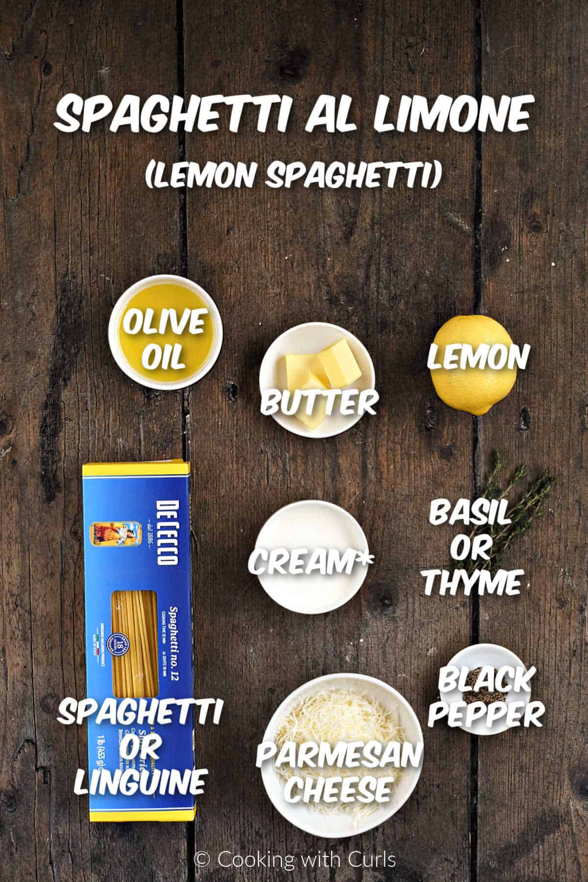 Ingredients needed to make spaghetti al limone. 