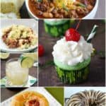 collage of Irish recipes including Guinness Chili, Paleo Shepherd's Pie, Jameson and Ginger cocktail, Boozy Shamrock Shake Cupcakes, Guinness Steak Pie and BAILEYS Kiss Bundt Cake