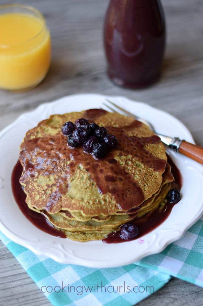 Matcha Pancakes with Pomegranate Acai Syrup - Cooking With Curls