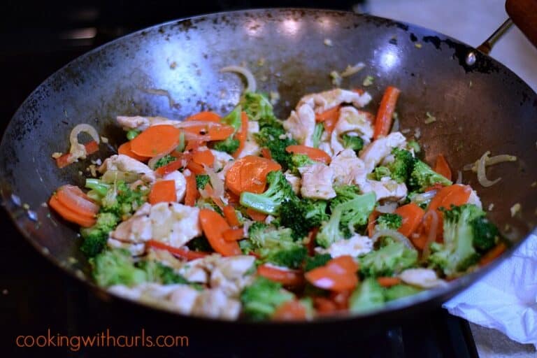 Paleo Chicken Stir Fry Cooking with Curls