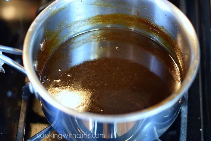 Bourbon and Brown Sugar Barbecue Sauce in a saucepan.
