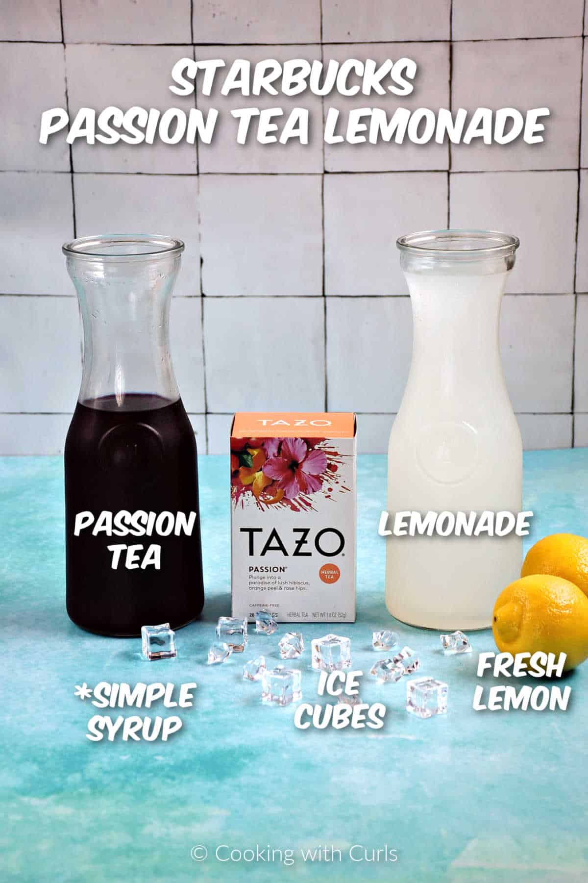 Ingredients needed to make copycat Starbucks passion tea lemonade.