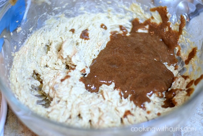 Raisin puree poured on top of the cookie mixture.