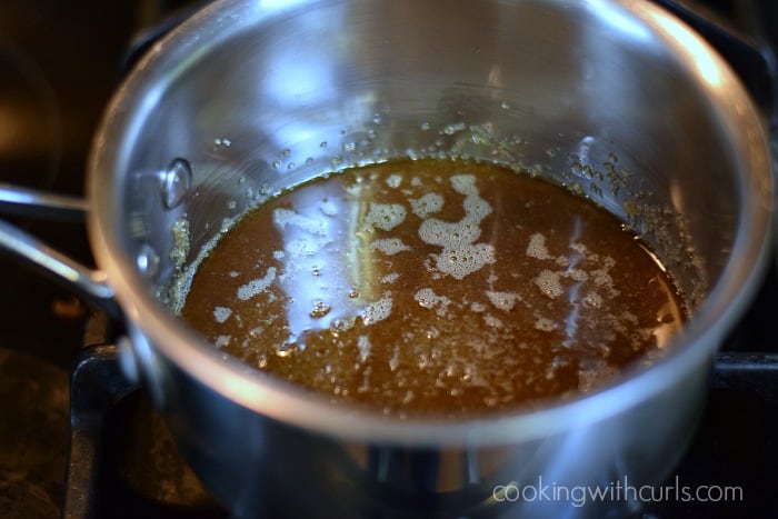 Water and sugar in a medium saucepan.