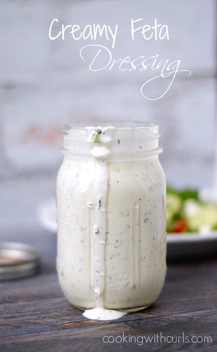 This tangy, Creamy Feta Dressing is the perfect way to top a delicious Greek salad!! cookingwithcurls.com