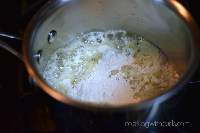 Flour and butter in a saucepan.