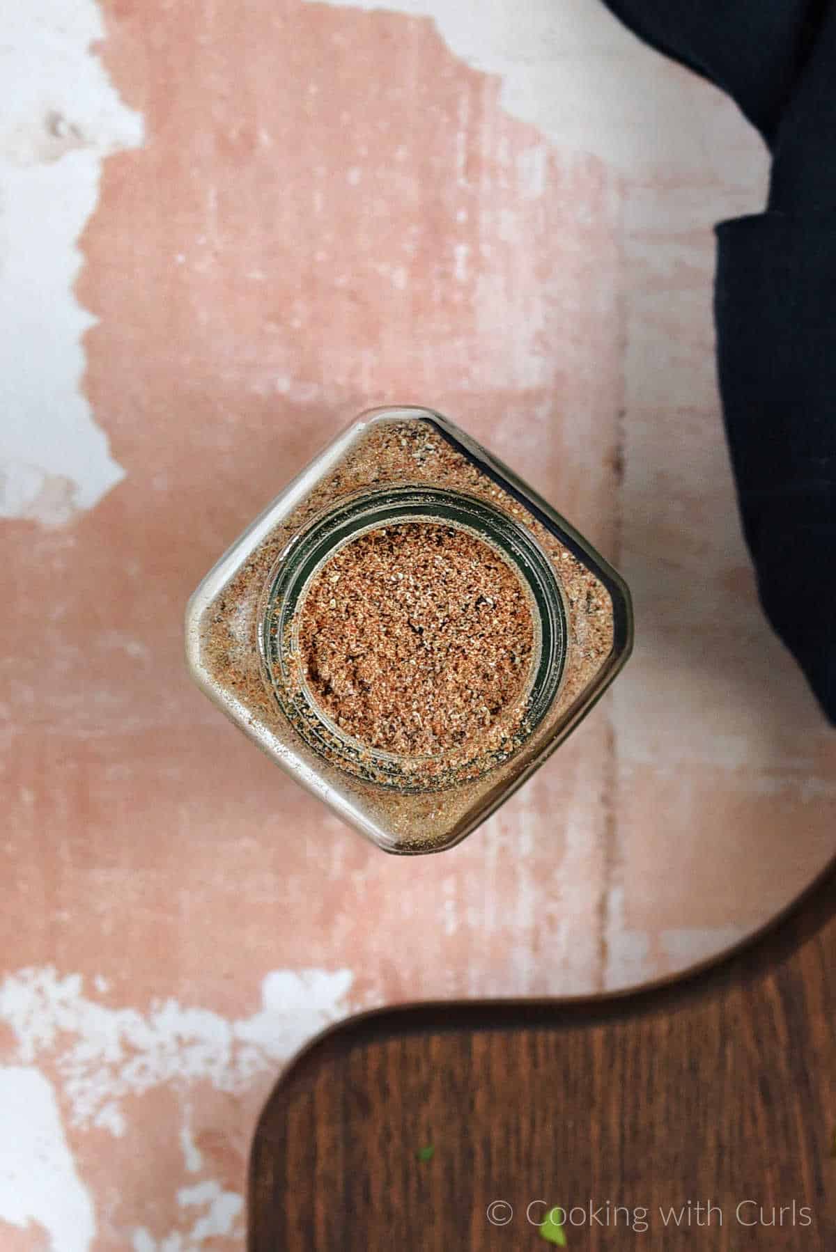 Looking-down-on-a-jar-filled-with-southwest-seasoning-blend.