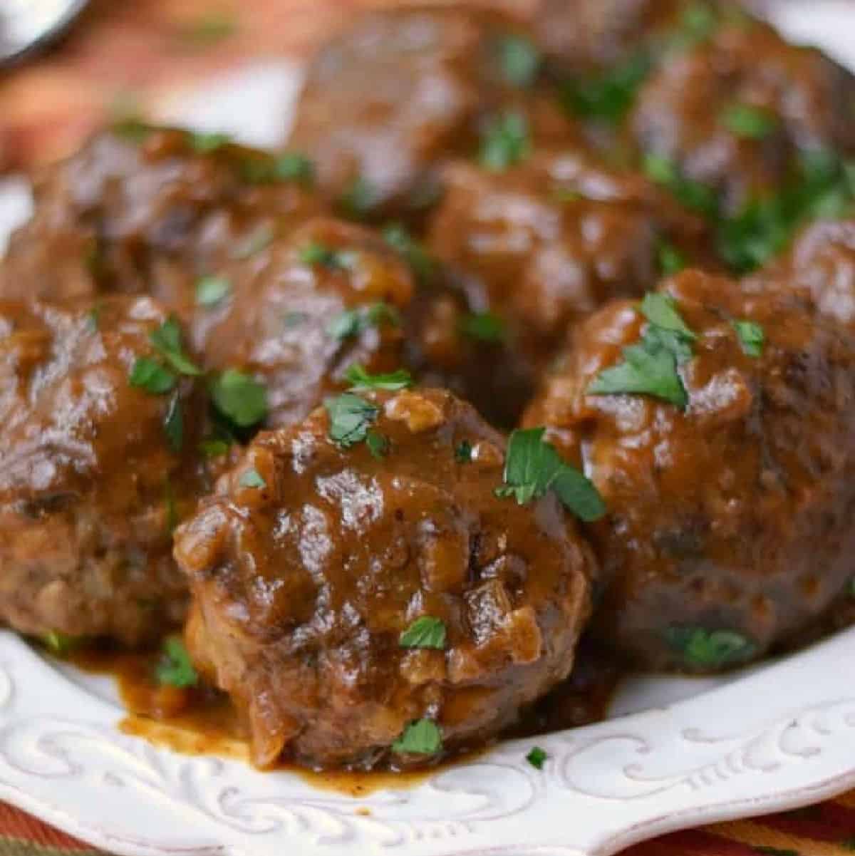 Liege Meatballs on a serving platter.