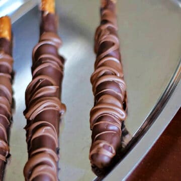 Harry Potter Chocolate Caramel Pretzels wands on a silver tray.