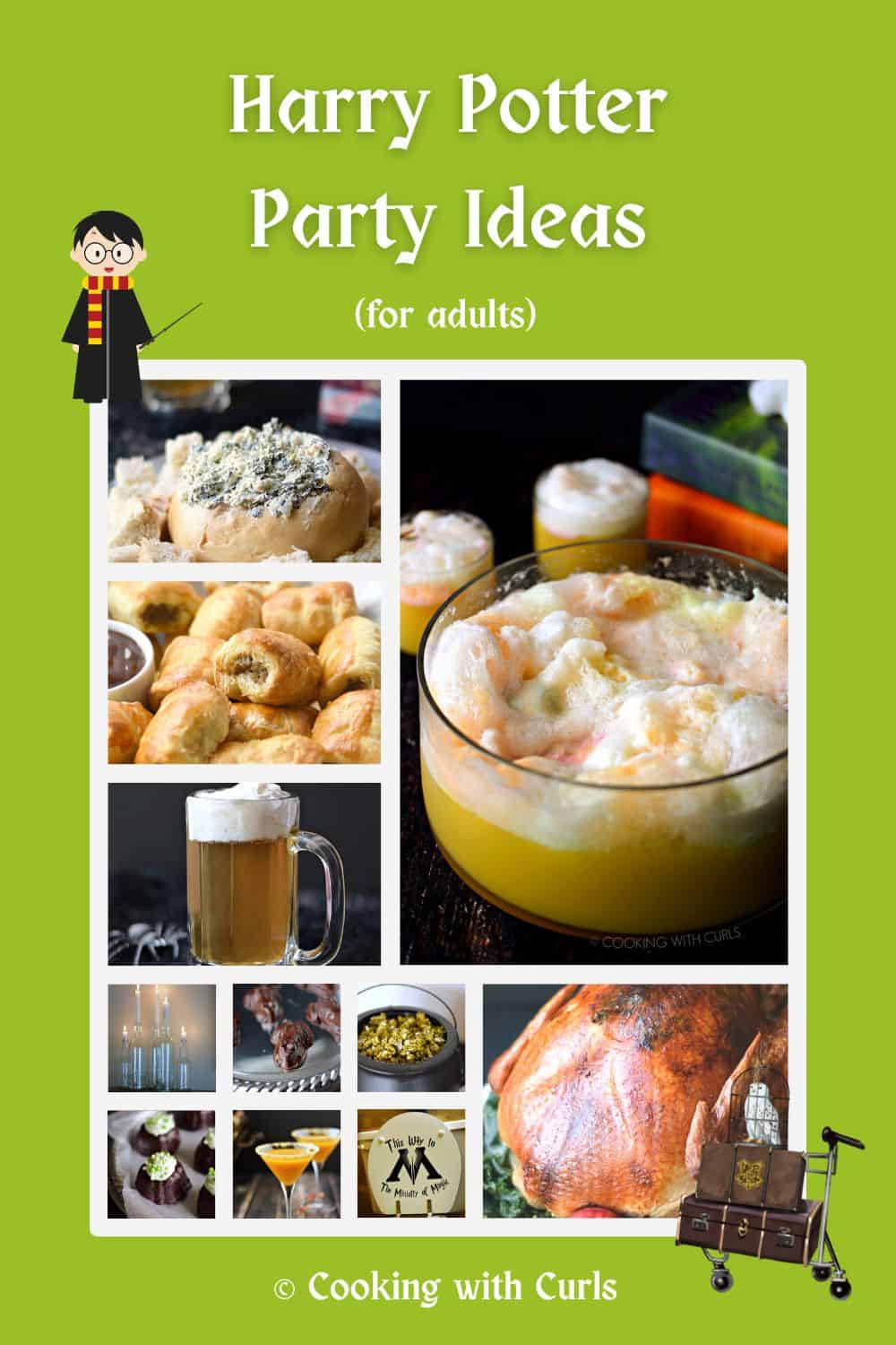 Harry Potter Party Ideas for Adults collage with eleven images. 