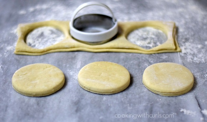 a sheet of puff pastry cut into 3 circles.