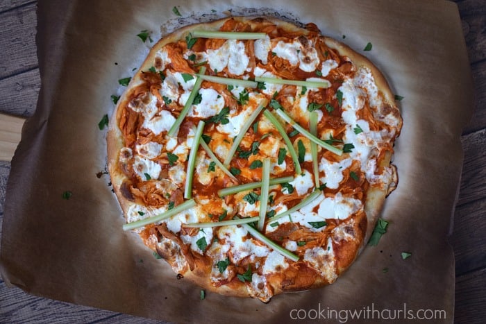 Buffalo Chicken Pizza | cookingwithcurls.com #gameday