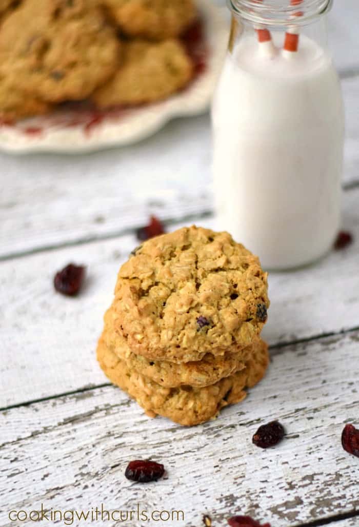 Cranberry White Chocolate Oatmeal Cookies hot out of the oven! cookingwithcurls.com