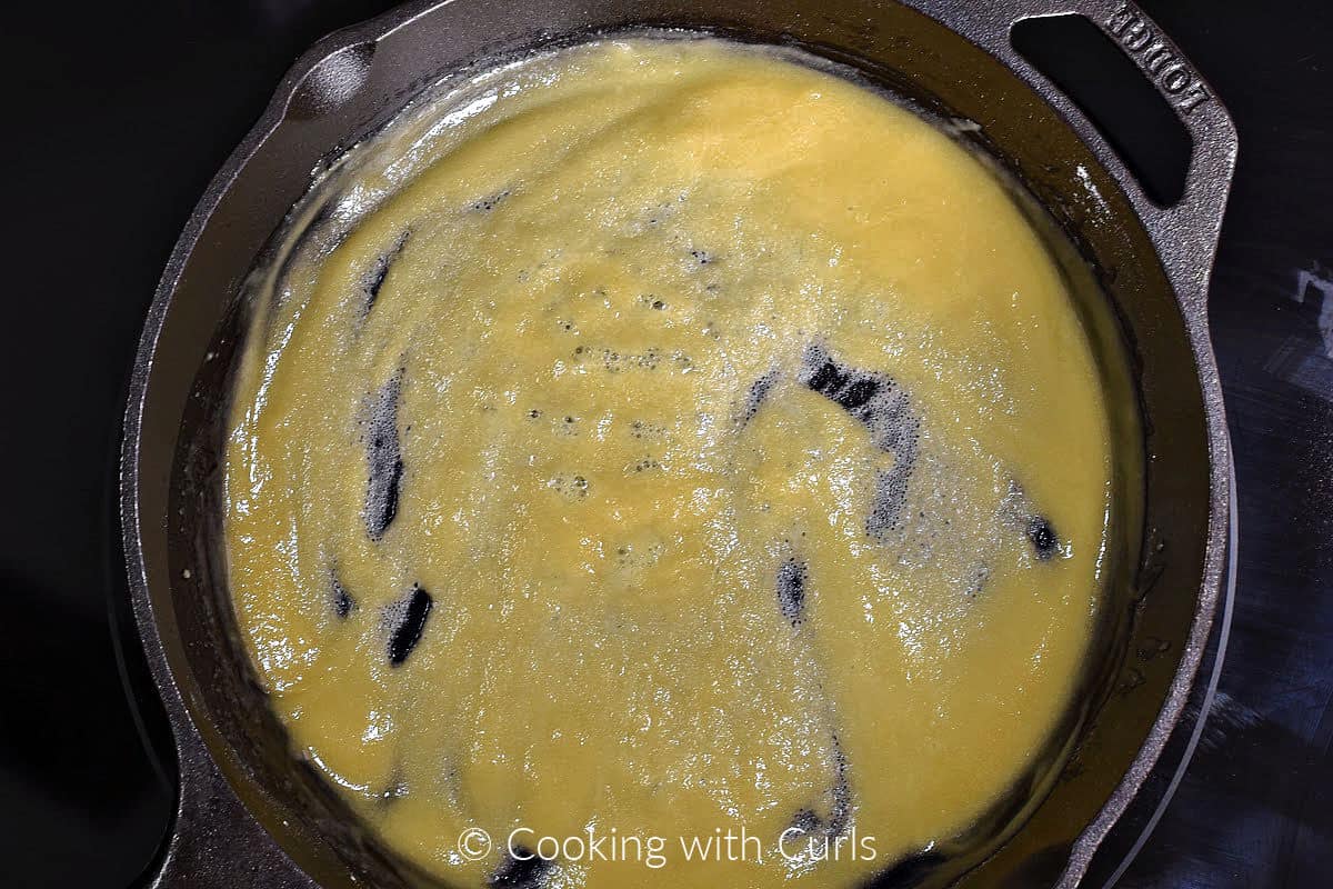 Butter and flour roux in a cast iron skillet. 