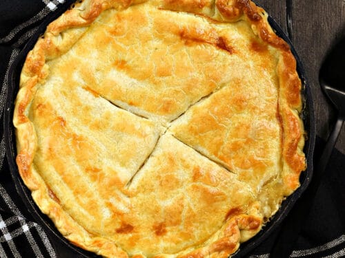 Cast Iron Chicken Pot Pie (Pie Crust Recipe)