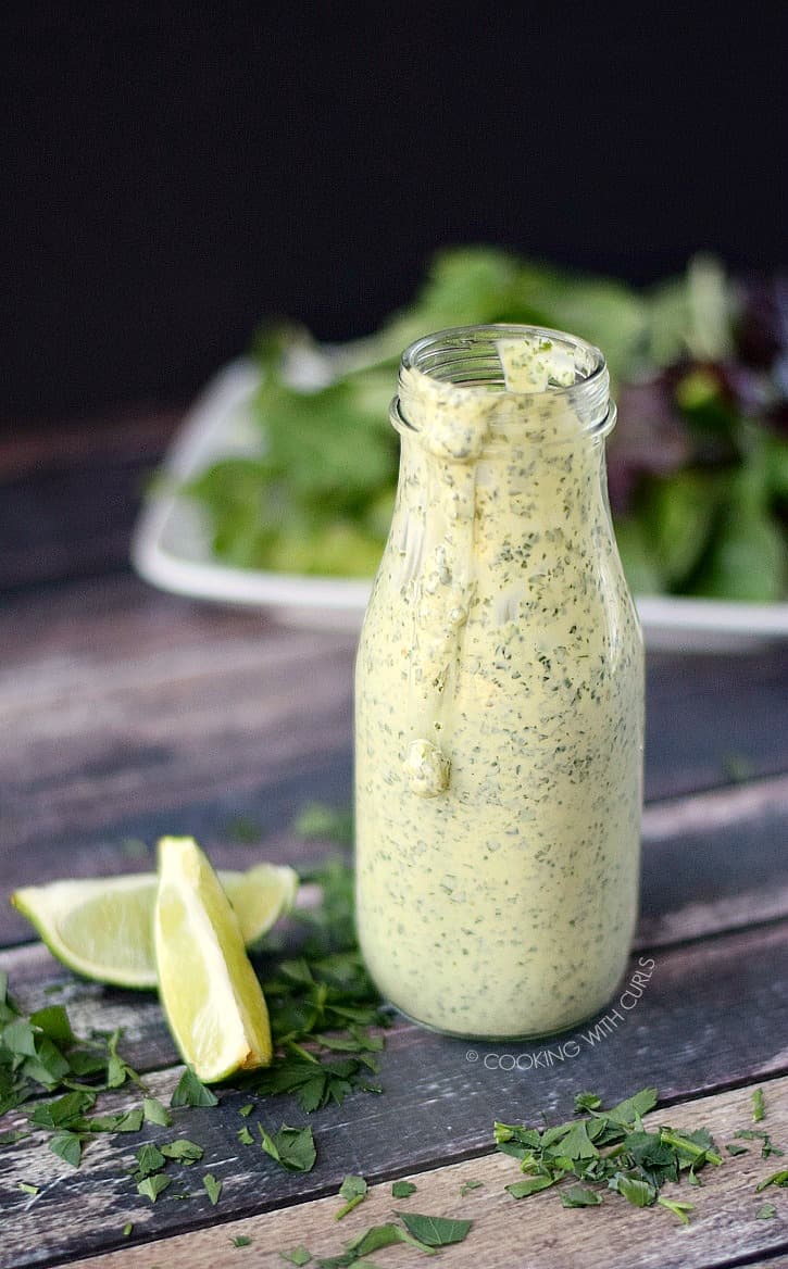 This Creamy Cilantro Lime Dressing is the perfect way to top off your salad and works great as a Dipping Sauce too!! cookingwithcurls.com