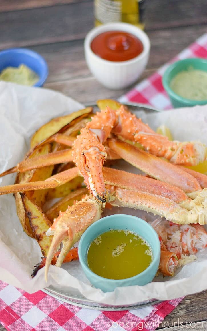 Wild Alaska Crab Legs served with three dipping sauces. cookingwithcurls.com