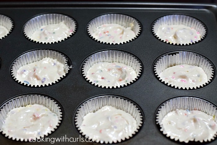 Homemade Funfetti Cupcakes fill cookingwithcurls.com