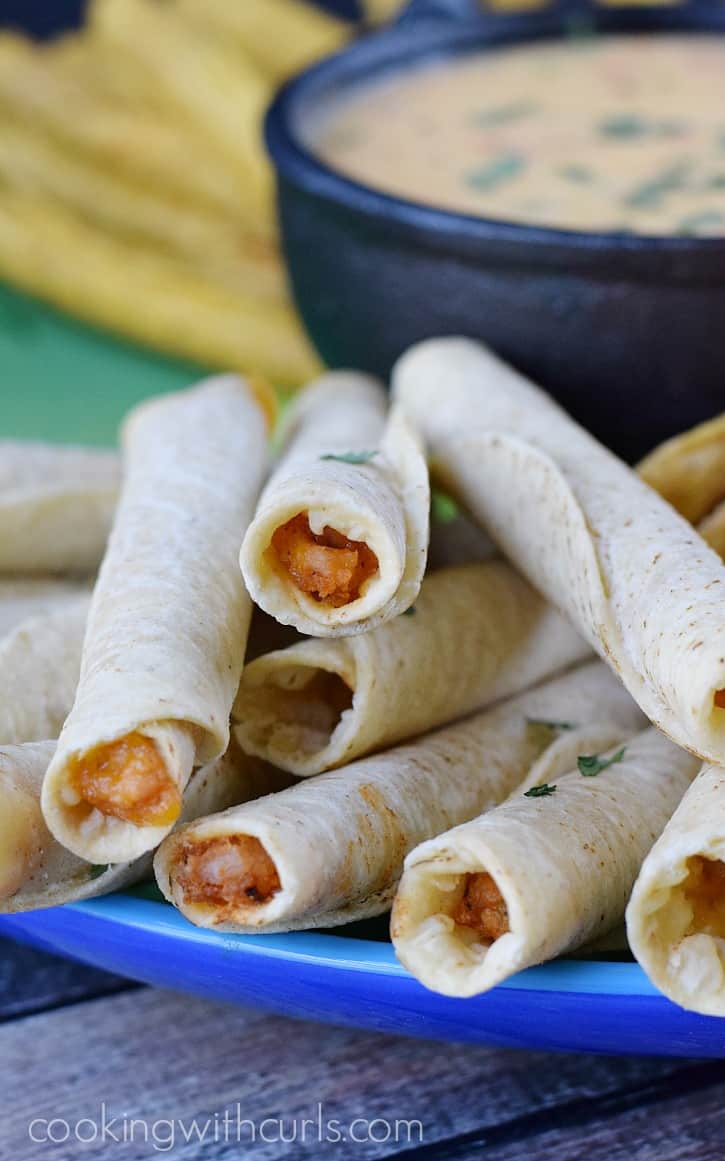 José Olé Chicken & Cheese Taquitos with Homemade Queso Blanco Dip | cookingwithcurls.com #FlavoryourFiesta #Ad