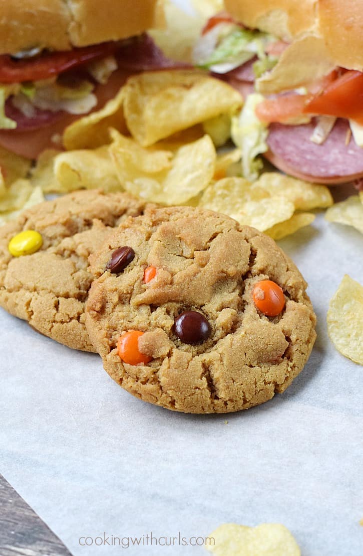 Soft and chewy Peanut Butter Cookies with Reese's Pieces | cookingwithcurls.com