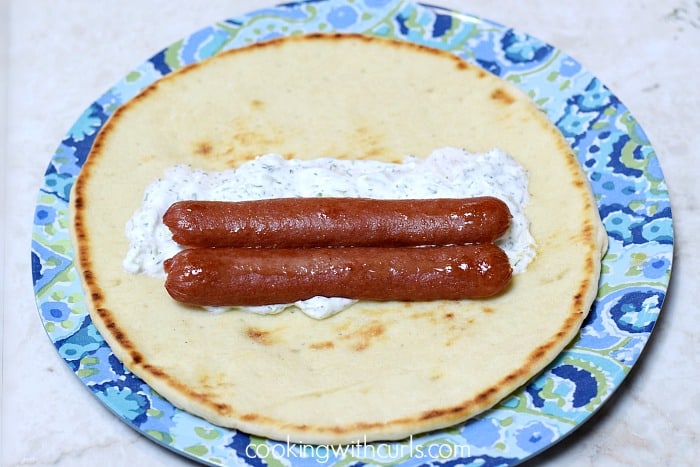 Greek Hot Dogs assemble cookingwithcurls.com