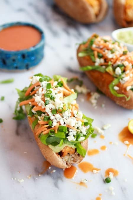 Healthy Loaded Cheddar  Blue Cheese Buffalo Chicken Dogs