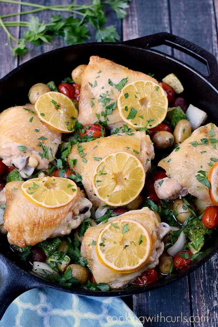 LemonGarlic Skillet Chicken Cooking with Curls
