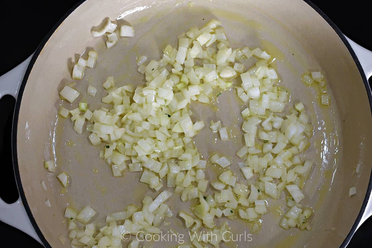 Chopped onion and olive oil in a large skillet. 