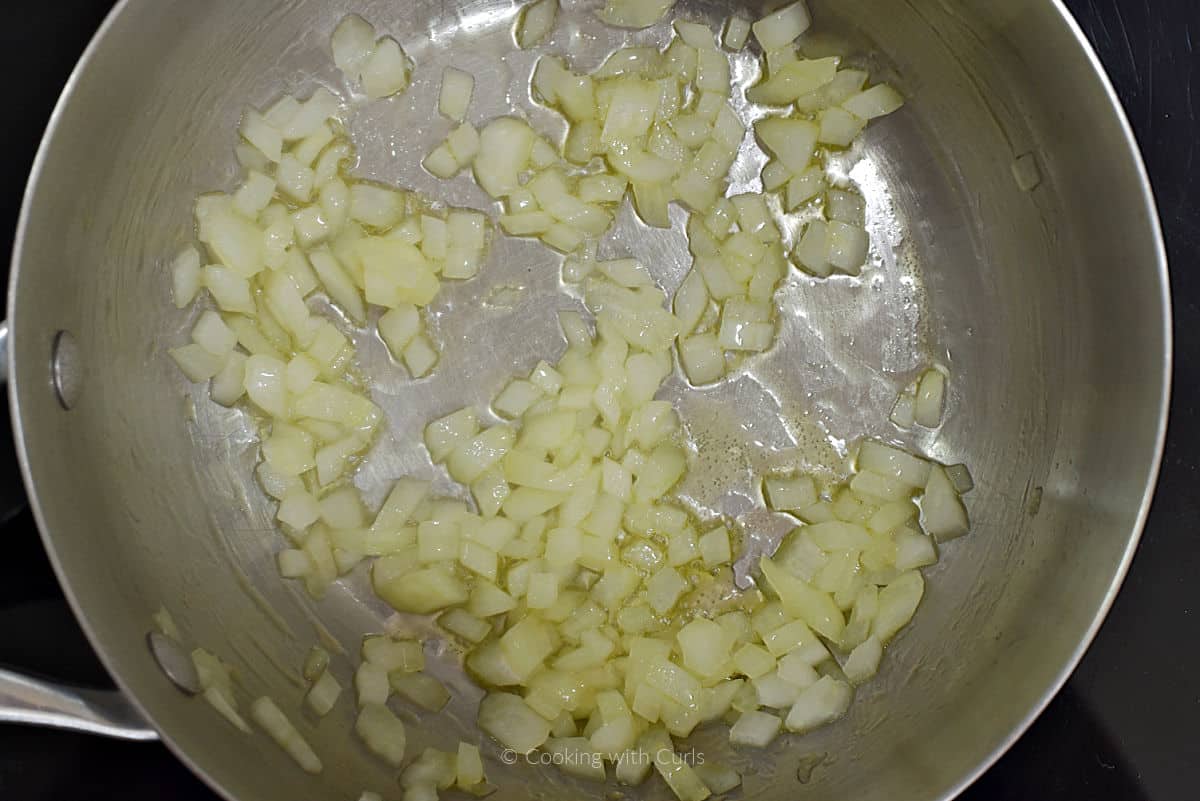 Diced onion and oil in a saucepan.