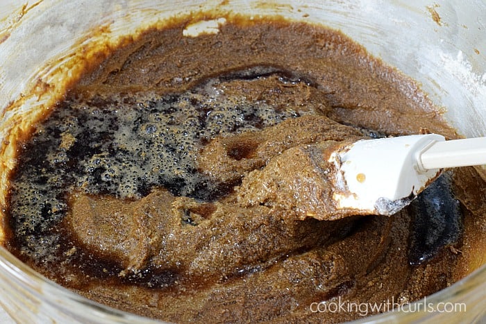 Dark beer poured on top of the cake batter.